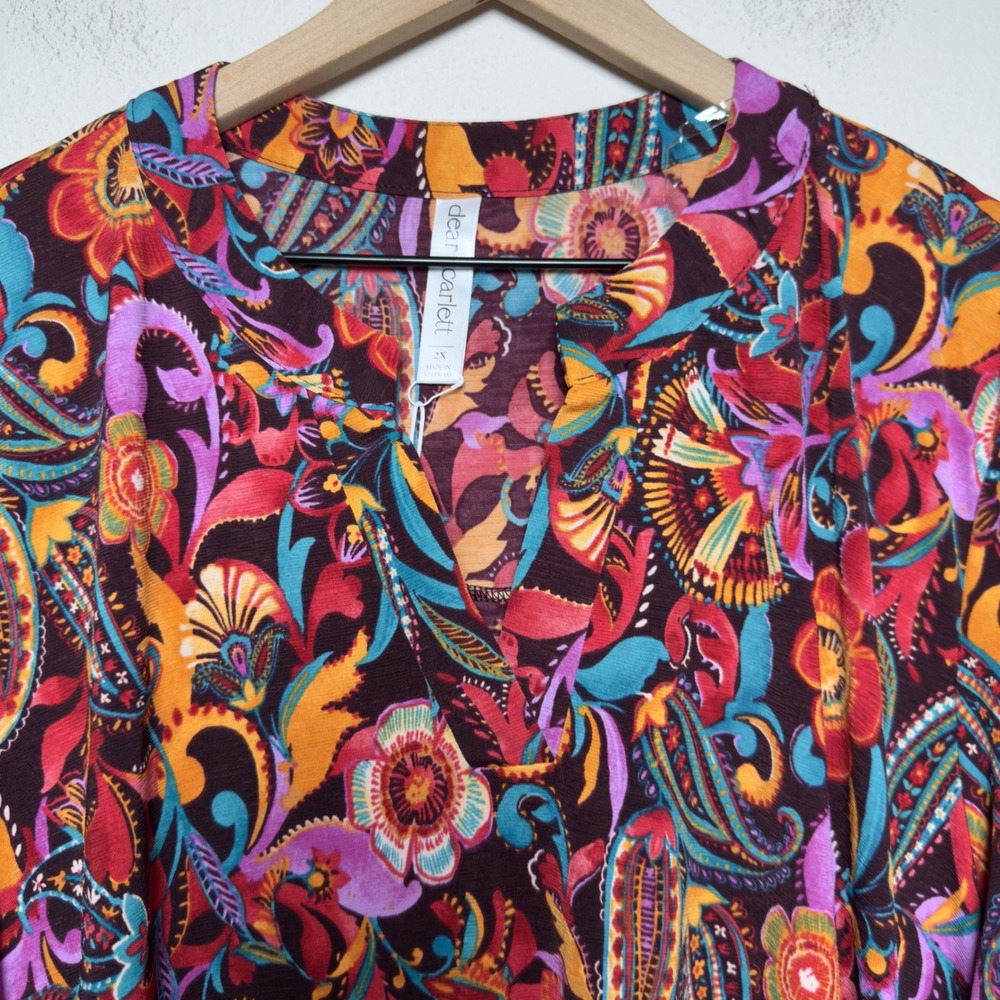 NEW Dear Scarlett Women Nitrogen Dress 2X Multi Paisley 3/4 Sleeve Pockets - Picture 3 of 10